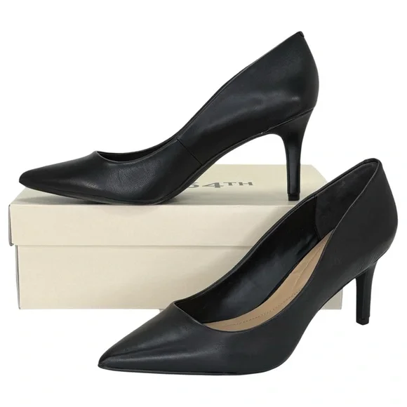 ON 34th Jeules Black Leather Womens Heels Size 10M - Picture 1 of 10